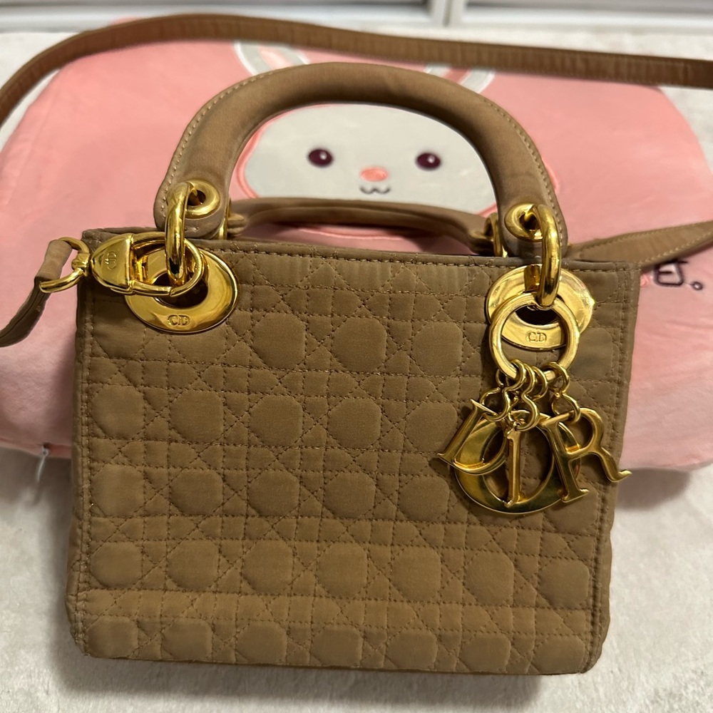 Authentic Mini Lady Dior in Nylon Beige double top handles with Strap - Picture 10 of 11